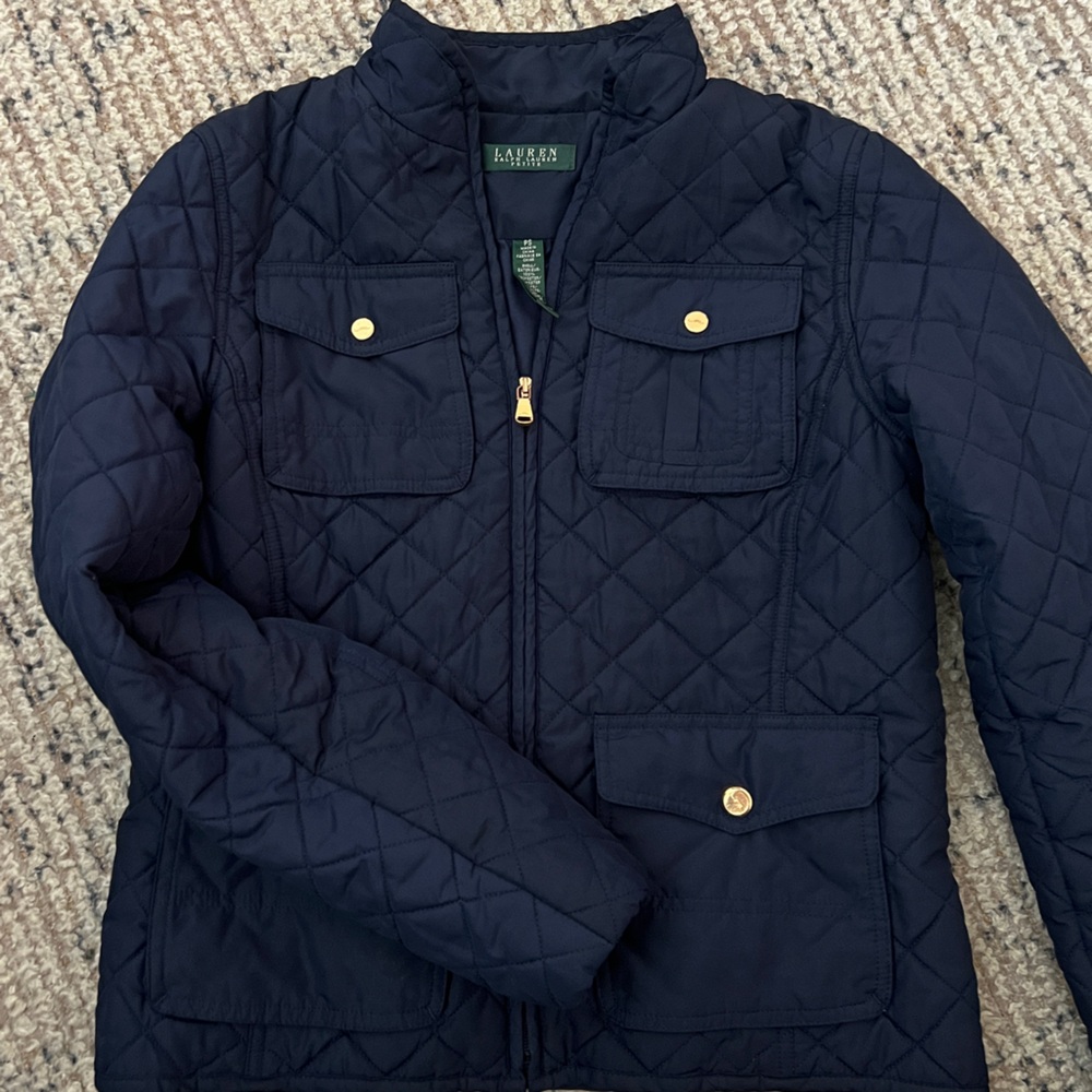 LAUREN Ralph Lauren Blue Quilted Navy Zip Up Petite Size Petite Small